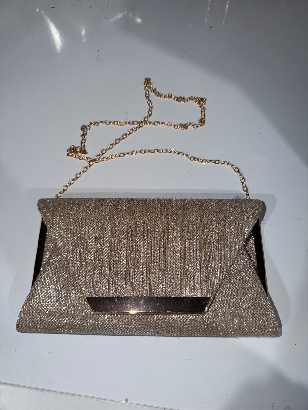 DSW Gold Glitter Chain Clutch
